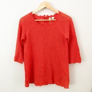 MOTH x ANTHROPOLOGIE | Burnt Orange Pointelle Knit Weave Wool Sweater | Medium